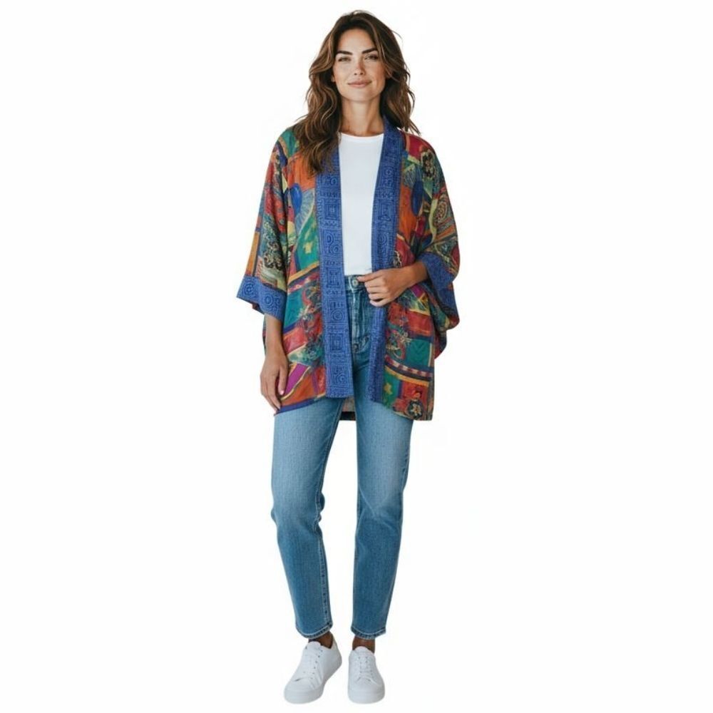 Vintage 80's Colorful Women's Light Cape Jacket Size L